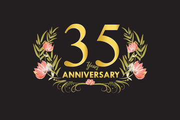 35 Years anniversary gold watercolor wreath vector