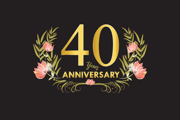 40 Years anniversary gold watercolor wreath vector