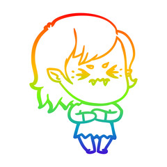 rainbow gradient line drawing annoyed cartoon vampire girl