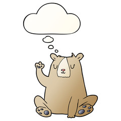 cartoon bear;waving and thought bubble in smooth gradient style