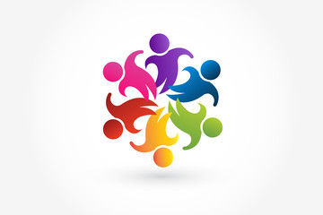 Logo teamwork business people unity partners friendship in a hug