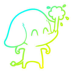 cold gradient line drawing cute cartoon elephant spouting water