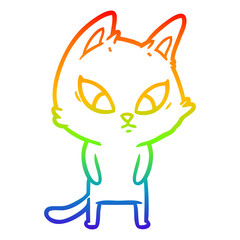 rainbow gradient line drawing confused cartoon cat