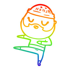 rainbow gradient line drawing cartoon man with beard dancing
