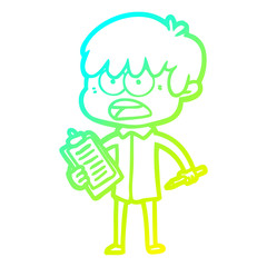 cold gradient line drawing worried cartoon boy