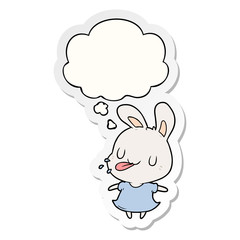 cartoon rabbit and thought bubble as a printed sticker
