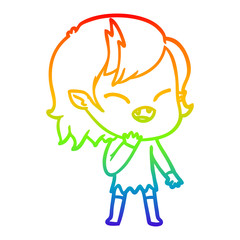 rainbow gradient line drawing cartoon laughing vampire girl