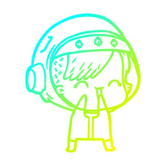 cold gradient line drawing cartoon laughing astronaut girl