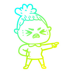 cold gradient line drawing cartoon angry woman