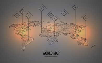 World map isometric. Polygonal wireframe composition. Infografic concept. Technology in world.