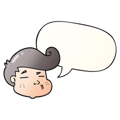 cartoon boy's face and speech bubble in smooth gradient style