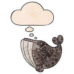 cartoon whale and thought bubble in grunge texture pattern style