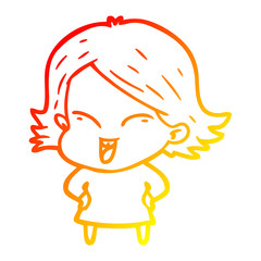 Obraz premium warm gradient line drawing happy cartoon girl