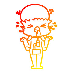 warm gradient line drawing weird cartoon alien shrugging shoulders