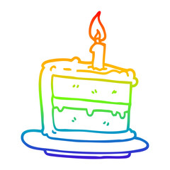 rainbow gradient line drawing cartoon birthday cake
