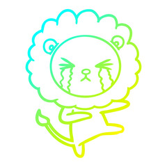 cold gradient line drawing cartoon crying lion