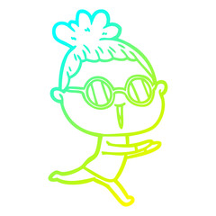 cold gradient line drawing cartoon woman wearing spectacles