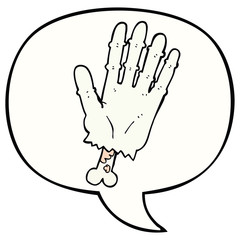 cartoon zombie hand and speech bubble