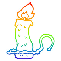 rainbow gradient line drawing cartoon burning candle