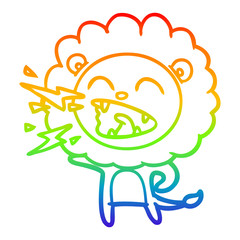 rainbow gradient line drawing cartoon roaring lion