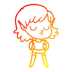 warm gradient line drawing cartoon elf girl