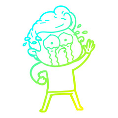 cold gradient line drawing cartoon crying man waving
