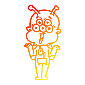 recommend clip art: warm gradient line drawing happy cartoon alien shrugging shoulders