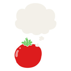 cartoon tomato and thought bubble in retro style