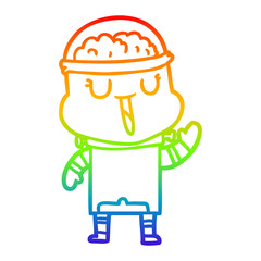 rainbow gradient line drawing happy cartoon robot waving