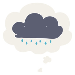 cartoon rain cloud and thought bubble in retro style