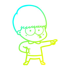 cold gradient line drawing nervous cartoon boy pointing
