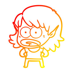 warm gradient line drawing cartoon shocked elf girl