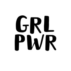 Vector flat black hand drawn lettering grl pwr isolated on white background