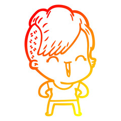 warm gradient line drawing cartoon happy hipster girl