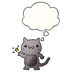 cartoon cat scratching and thought bubble in smooth gradient style