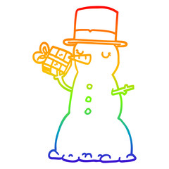 rainbow gradient line drawing cartoon snowman