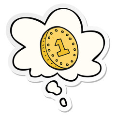 cartoon coin and thought bubble as a printed sticker