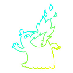 cold gradient line drawing cartoon fire breathing ghost