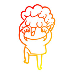 warm gradient line drawing laughing cartoon man rubbign eyes