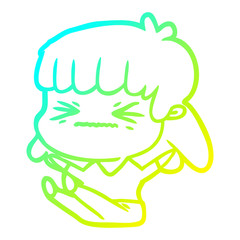 cold gradient line drawing cartoon angry girl