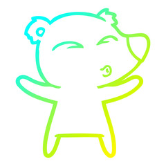 cold gradient line drawing cartoon whistling bear with open arms