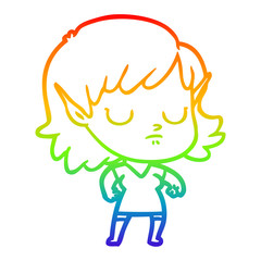 rainbow gradient line drawing cartoon elf girl