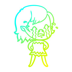 cold gradient line drawing cartoon crying vampire girl