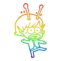 rainbow gradient line drawing cartoon shocked alien girl