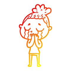 warm gradient line drawing cartoon crying woman