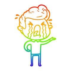 rainbow gradient line drawing cartoon crying man