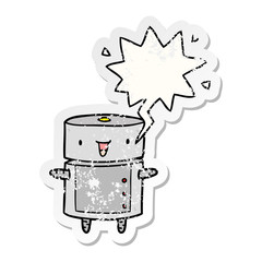 cute cartoon robot and speech bubble distressed sticker