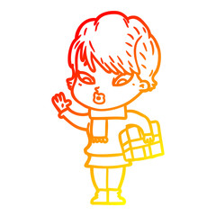 warm gradient line drawing cartoon woman