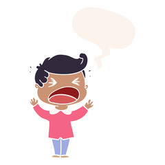 cartoon shouting man and speech bubble in retro style