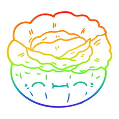 Fototapeta na wymiar rainbow gradient line drawing cartoon cabbage